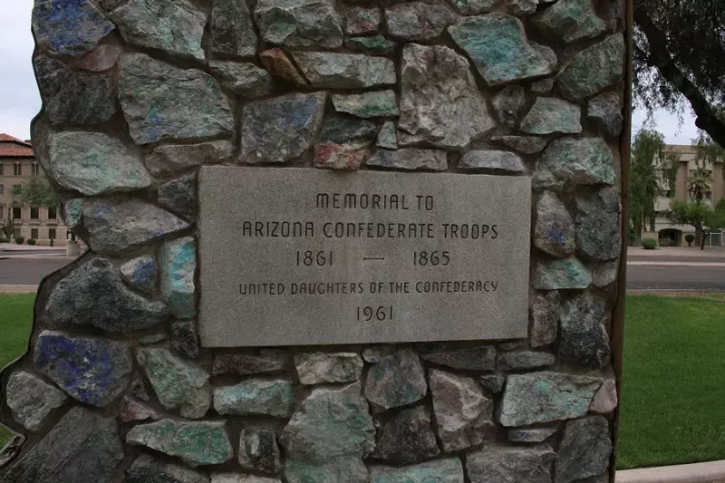Image: A memorial to Arizona Confederate soldiers in Wesley Bolin Memorial Park was vandalized recently.