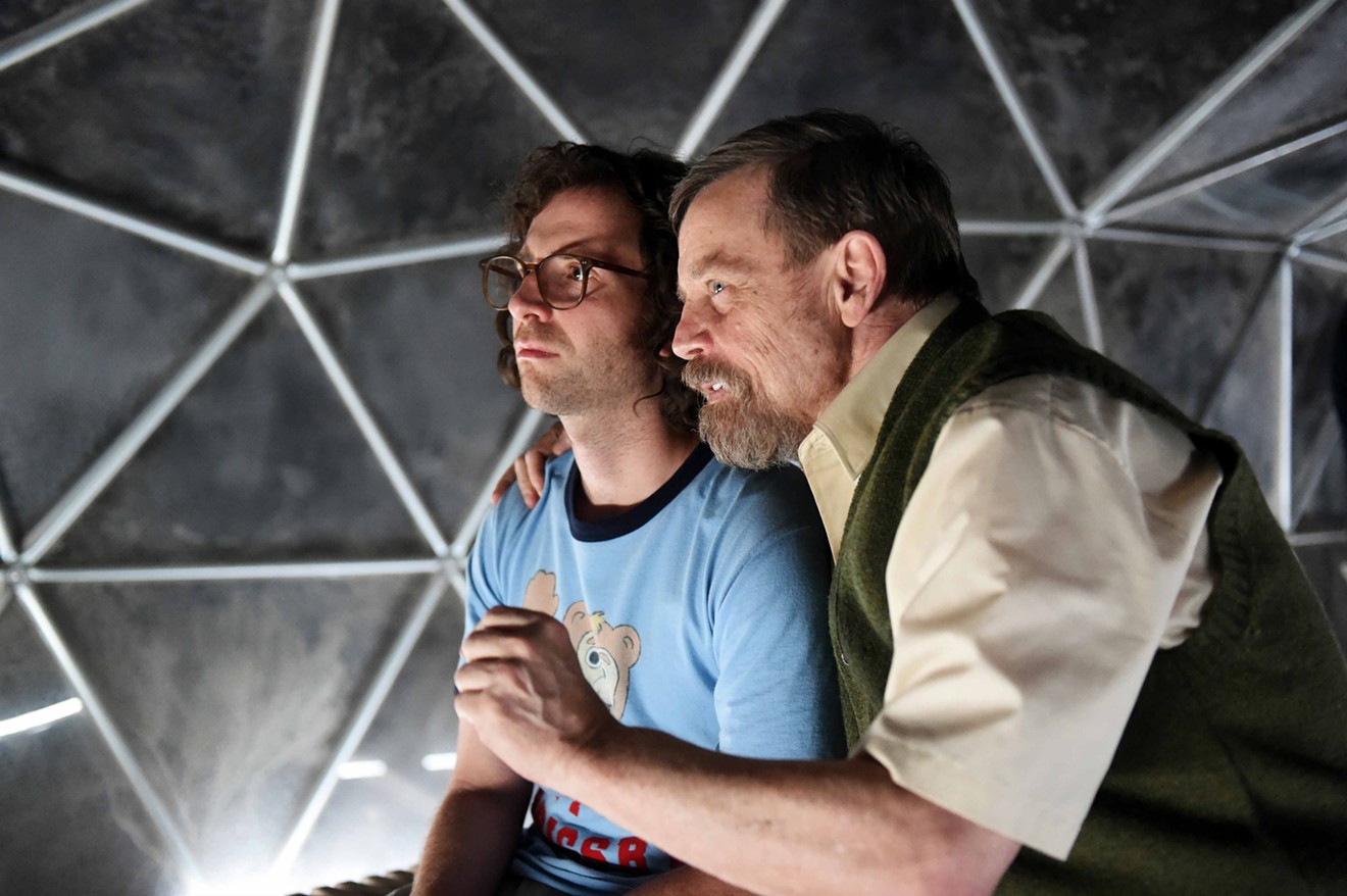 Kyle Mooney (left) is thirty-something James and Mark Hamill is his ersatz "dad" in Brigsby Bear.