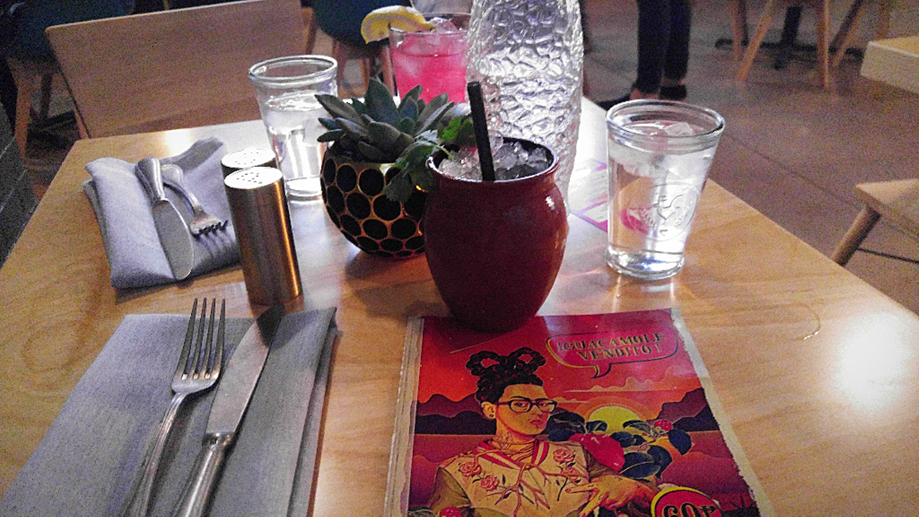 The Chico Malo dinner menu features a hipster Frida flashing you signs.
