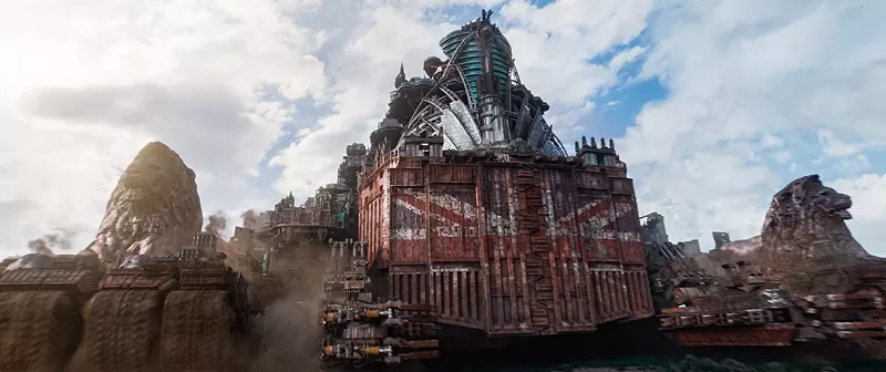 Image: In the film Mortal Engines, Christian Rivers’ adaptation of Philip Reeve’s apocalyptic YA novel, London is one of the gigantic, mobile cities built atop a colossal tank-treaded vehicle that stalks its much smaller prey.
