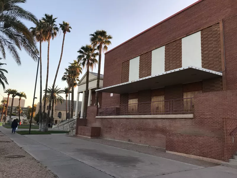 Image: Looking past the North Building located next to Phoenix Center for the Arts.