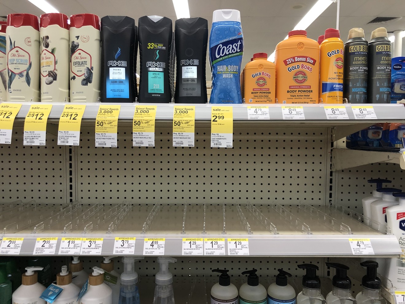 A Walgreens store on 16th Street and Thomas Road in Phoenix was sold out of all its hand sanitizer products on Tuesday.
