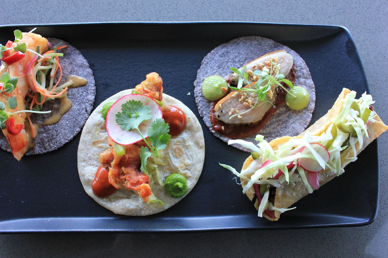 A spread of CRUjiente's progressive tacos.