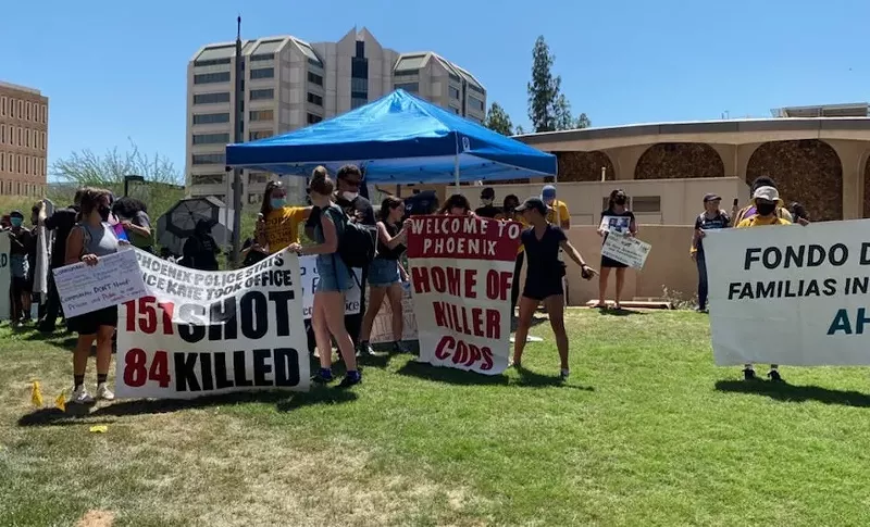 Image: Protesters of police brutality rallied this afternoon in conjunction with a city council meeting about funding a police use-of-force civilian review program.