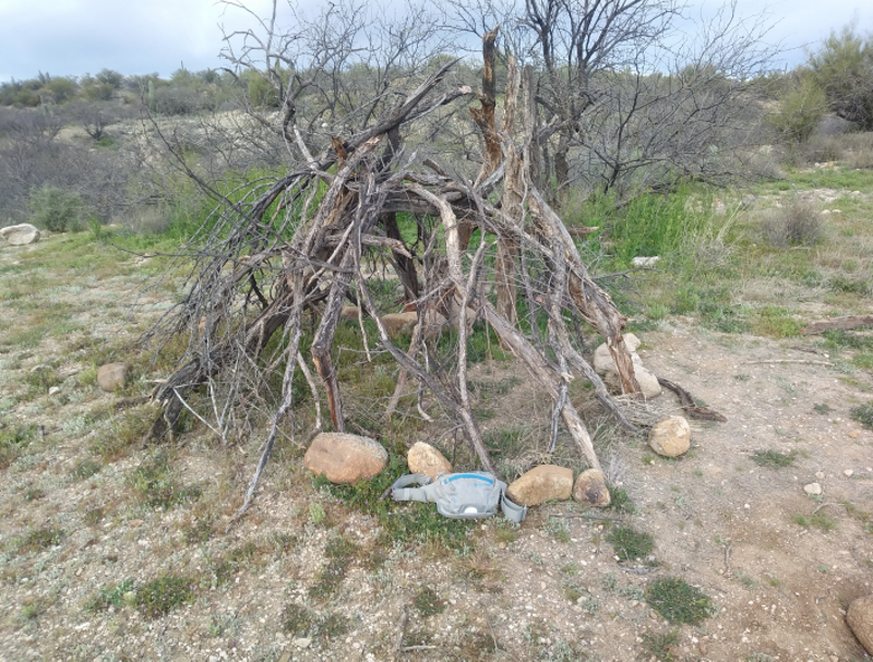 Image: A Parks volunteer took photo of a recently built brush structure earlier this year, suspecting that the rocks at the base of the structure were taken from an archaeological site.