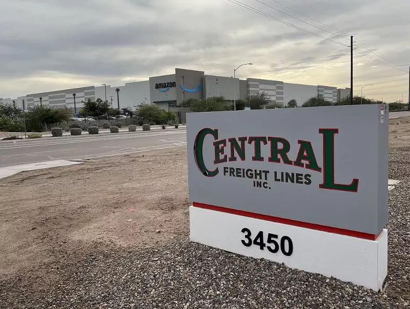 Image: Central Freight Lines operates a stone's throw from its former customer, Amazon, in west Phoenix. Central Freight announced suddenly last week it would be closed by New Year's Eve.