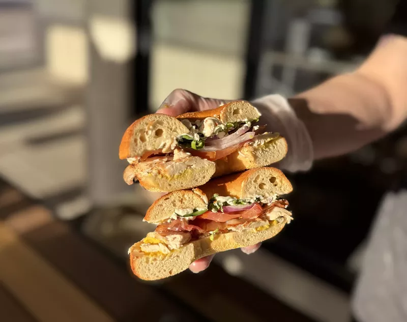 Image: Don Guerra's Barrio Bagel & Slice is now open. Among its menu is the Chicken BLT on a Sonoran-style bagel.