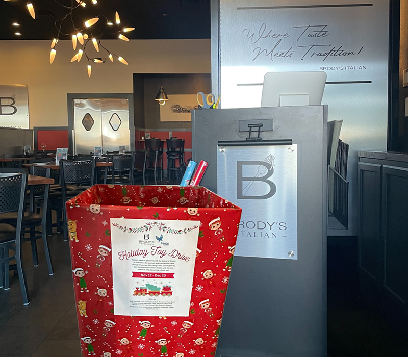 Image: Phoenix restaurant Brody's Italian has partnered with Sojourner Center on a holiday toy drive, and is rewarding donors with a 10% discount.