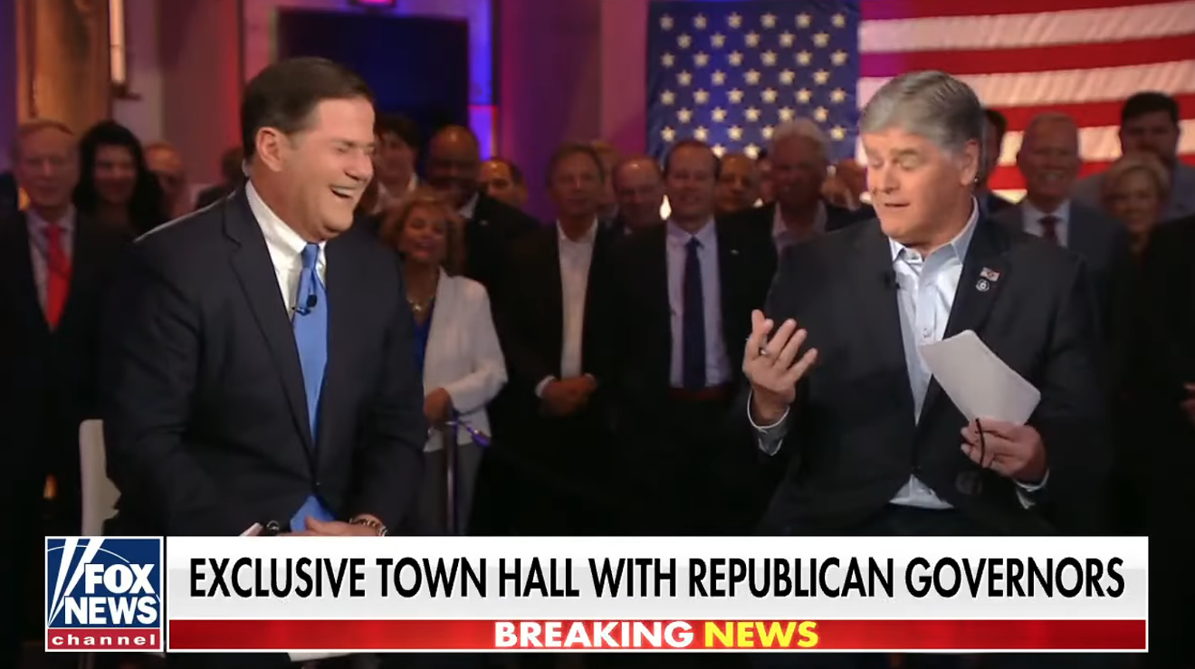 Governor Doug Ducey with Sean Hannity at Fox News town hall on May 26.