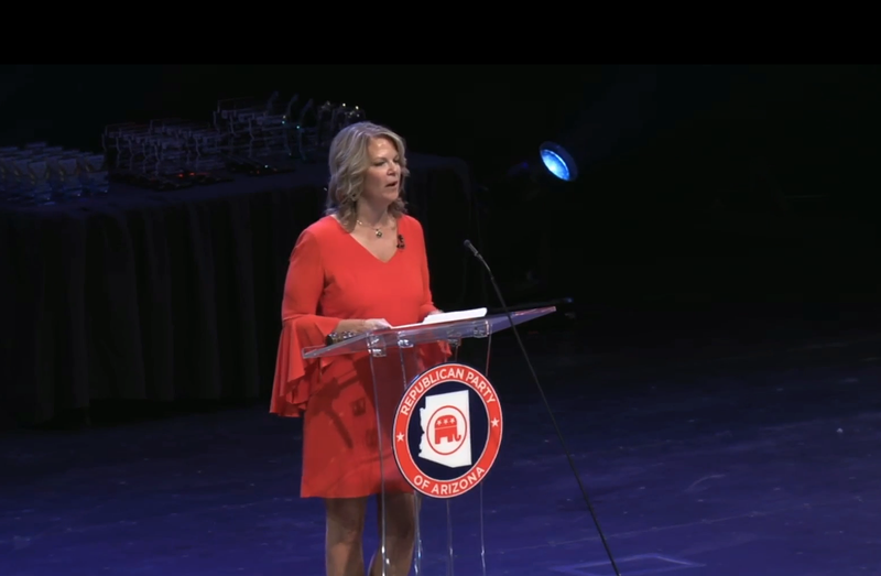 Image: Kelli Ward speaks at the January 23, 2021, statutory meeting of the Arizona GOP.