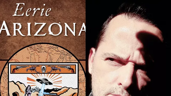 A composite image of a book cover and a man.