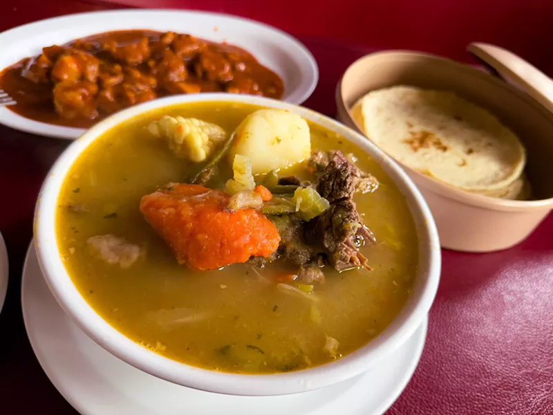 Image: The caldo de res is a standout dish at El Horseshoe, silky and rich and full of flavor.
