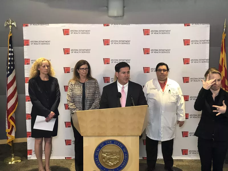 Image: Governor Doug Ducey speaks on the spread of coronavirus in Arizona on March 2.