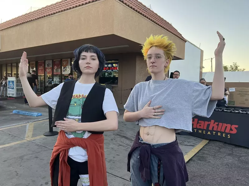 Image: Kailynn Hall, left, and Harper Dotson showed up to the screening in their Ted and Bill finest.