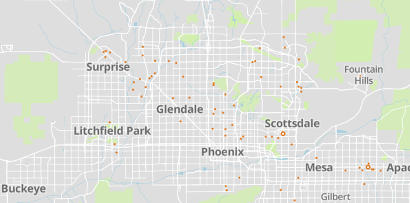 A screenshot of the interactive map of nursing homes published by the Centers for Medicare & Medicaid Services. The most recent data is missing for over a third of nursing homes.