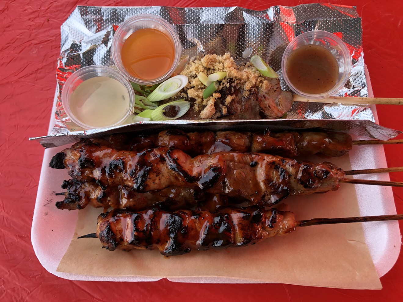 Skewers and a lechon baboy remix born on a charcoal grill.
