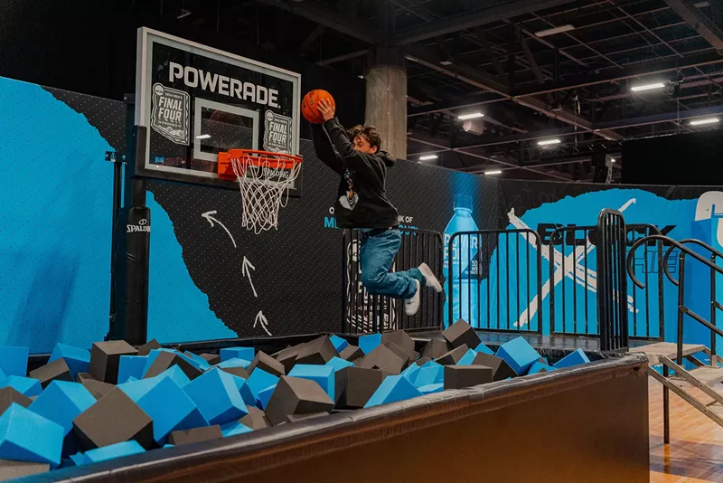Image: A foam pit allowed fans a chance to safely slam-dunk the ball.