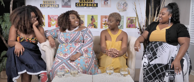 Image: From left, The Muse, guest Charity Bailey, Coco, and guest Elizabeth Montgomery chat during an episode of Venus Clapback.