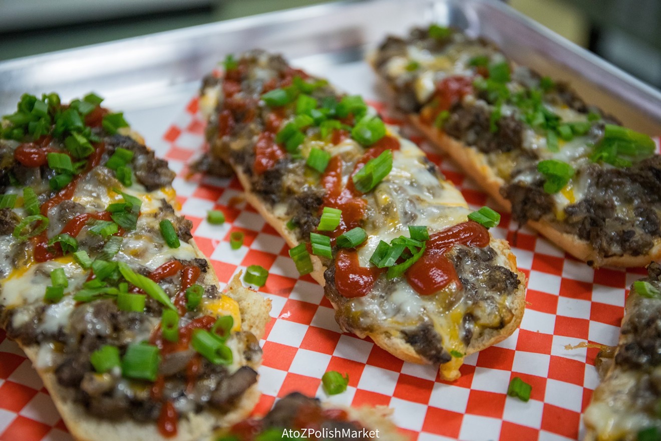 Zapiekanki, or French baguettes topped with sauteed diced mushrooms and onions, topped with melted cheese, green onions, and Polish ketchup, are a specialty.
