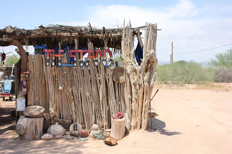 Image: The Stand: built from cactus ribs, palm fronds, and arrowroot.