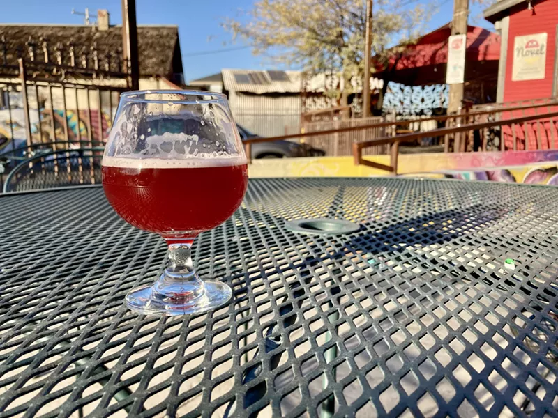 Image: Baya Gose Sour from 1912 Brewing Company in Tucson on the patio at The Wayward Taphouse.