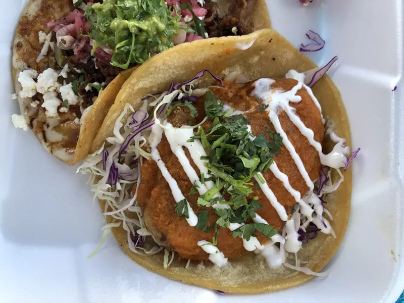 Image: A chille releno taco, one of the guisado options at Just Tacos.