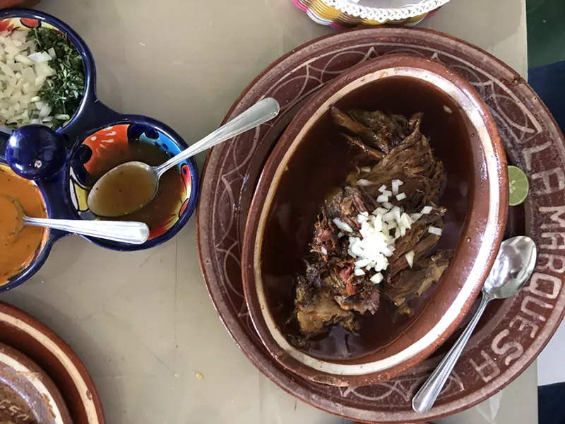 Image: Goat birria tatemada, the Guzman family recipe.
