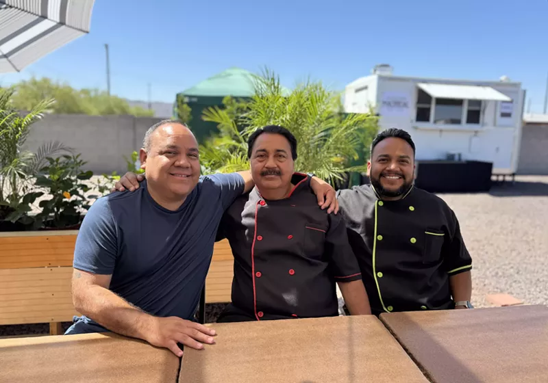 Image: Chef Leo Madrigal, center, with his sons Edson, left, and Brian, right. The Madrigal family has reopened their beloved restaurant as a food truck.