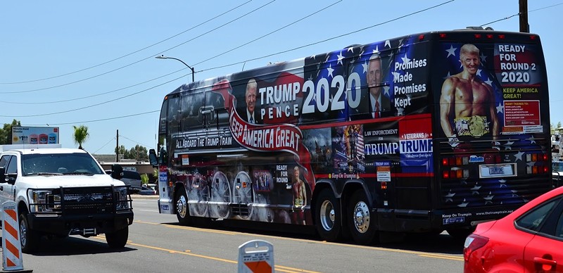 The bus near Dream City Church in Phoenix during a Trump rally last summer.