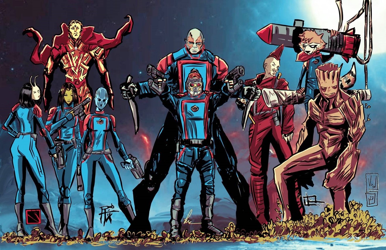 A collaborative Guardians of the Galaxy art print created by local comic artists Latique Curry, Victor Irizarry, Craig Rasmussen, Rob Hicks, and Jose Guillen.