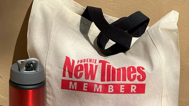 a Phoenix New Times tote bag and red water bottle