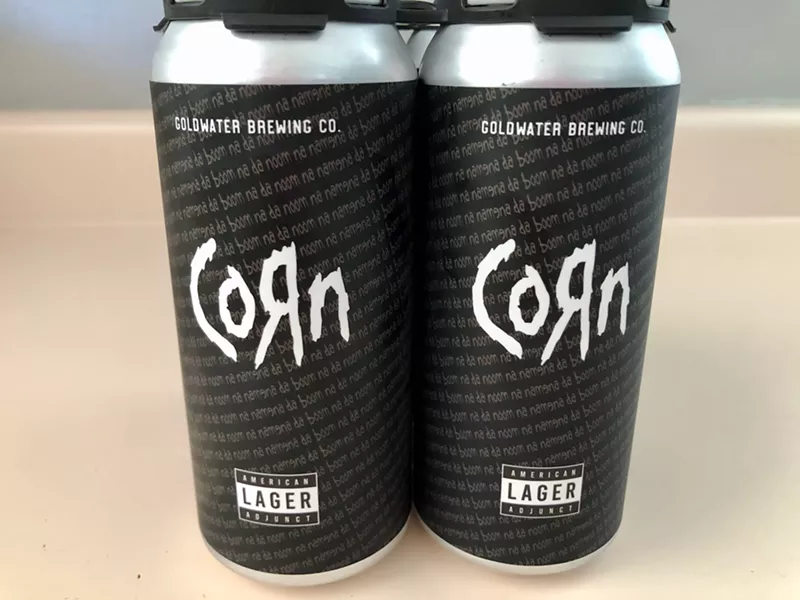 Image: Please admire all the subtle packaging details of Goldwater Brewing Co.'s CoRn — American Adjunct Lager.