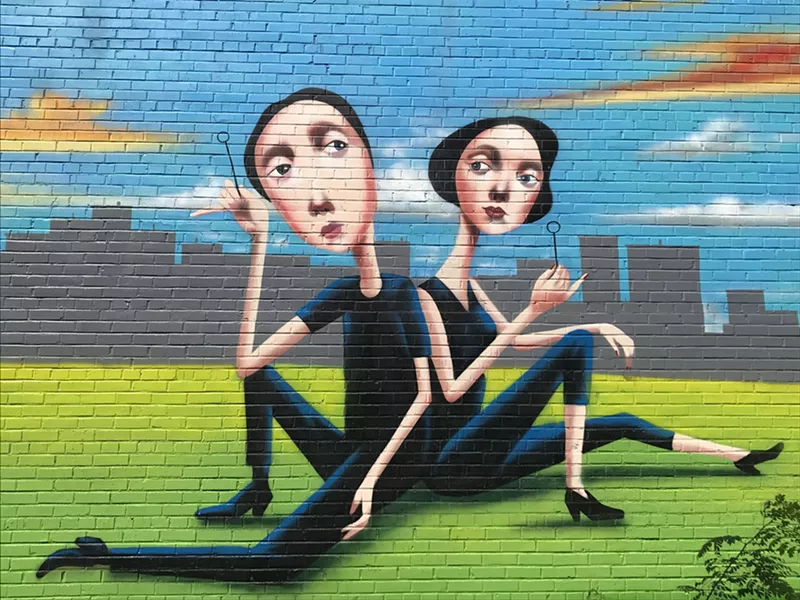 Image: Detail of Tato Caraveo's new mural on Central Avenue, as it was nearing completion.