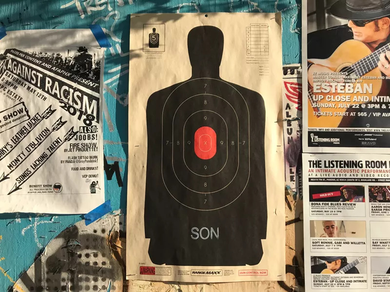 Image: Gun Control Now piece by Bob Booker posted on Second Street near Roosevelt Street.