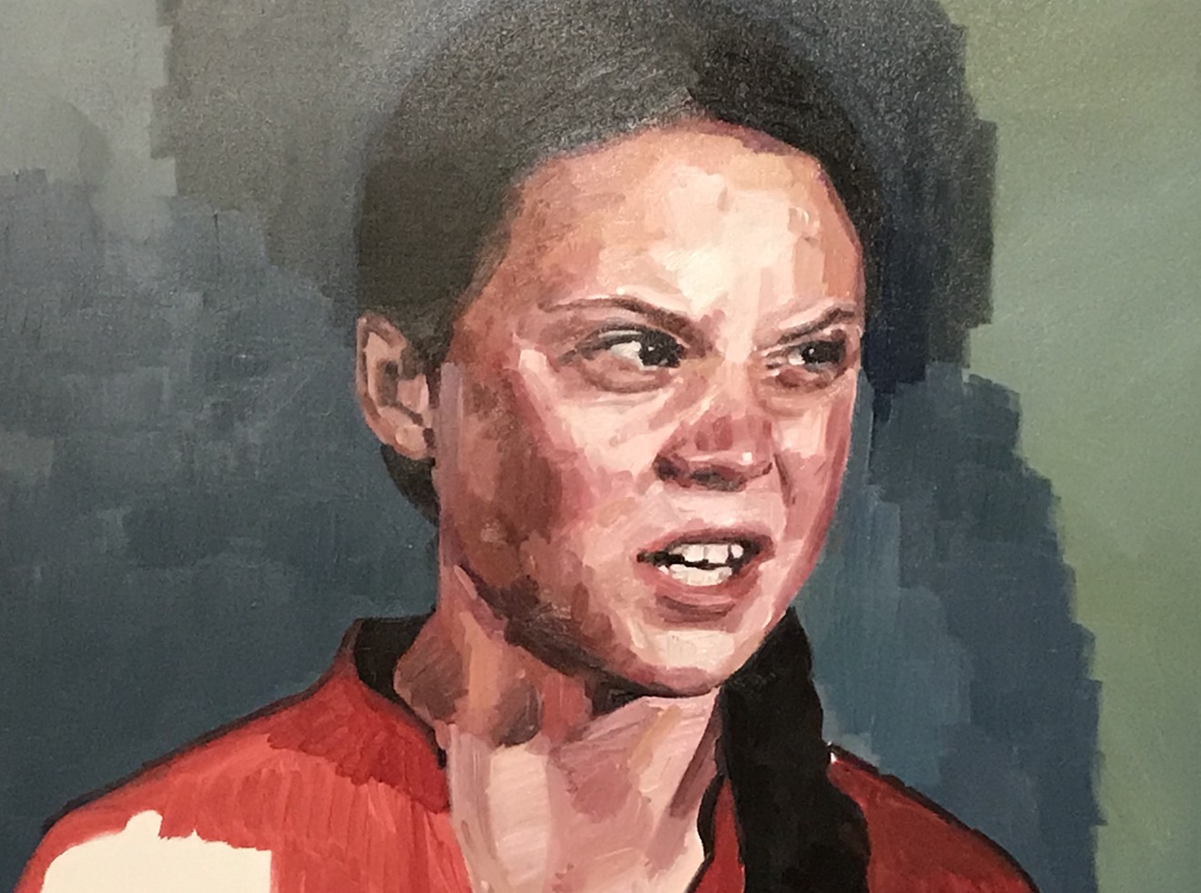 Detail of a Greta Thunberg portrait we spotted at Abe Zucca Gallery.