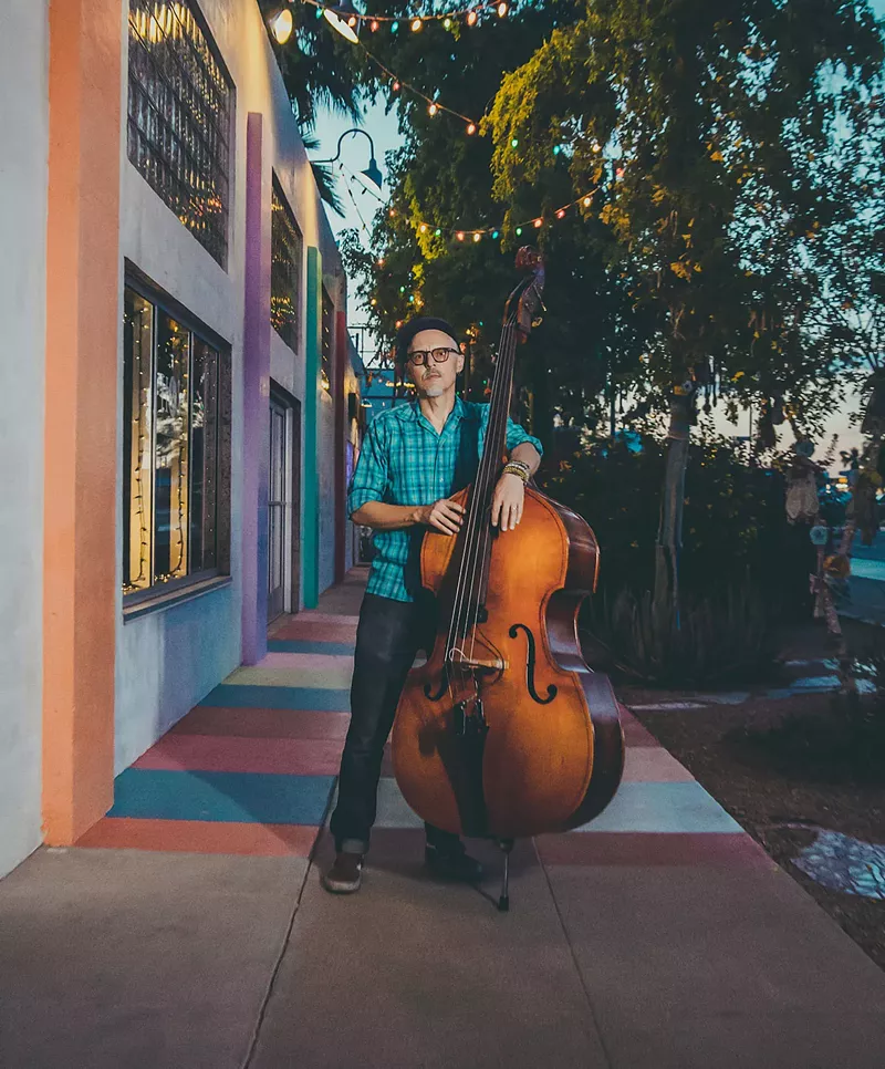 Image: Marc Oxborrow and his beautiful 1960s German upright bass.