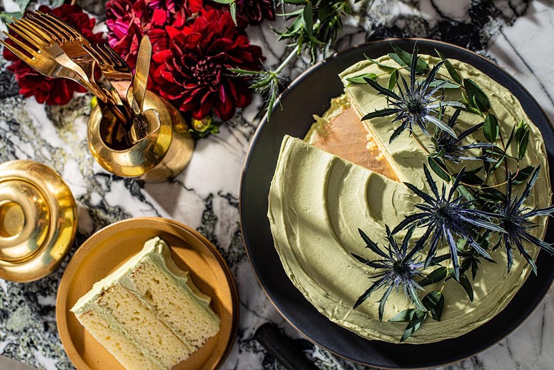 Wild Rye Baking Co.'s vanilla cake with coconut matcha frosting.