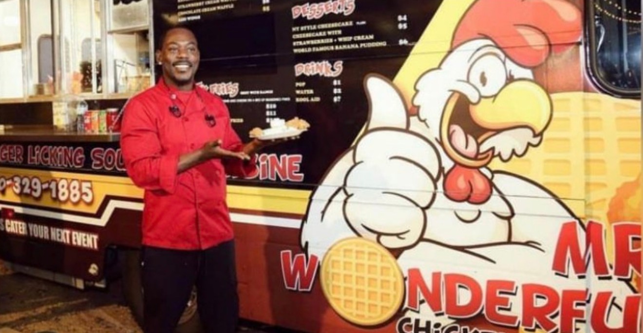 "D" Smith in front of his food truck Mr. Wonderful's Chicken & Waffles.