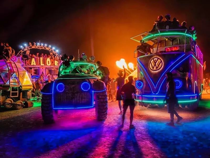 Image: Kalliope, Big Red and Walter the Bus at Burning Man.