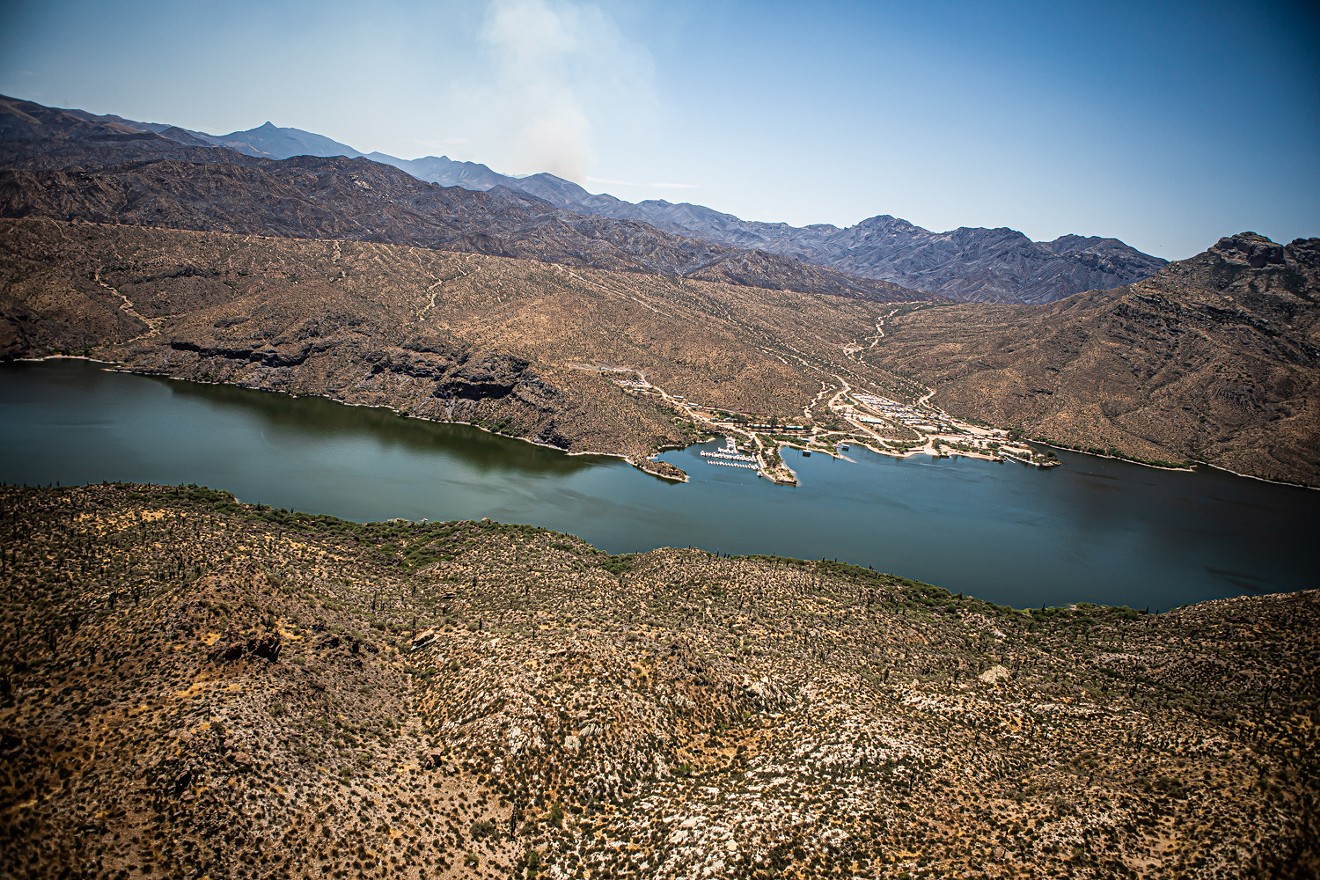 The Woodbury Fire burns just south of Apache Lake on the Salt River, on June 28, 2019.
