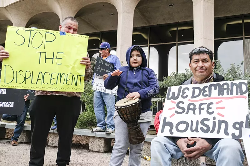 Image: Residents of three Phoenix mobile home parks and their supporters protested at a City Council meeting on March 22.