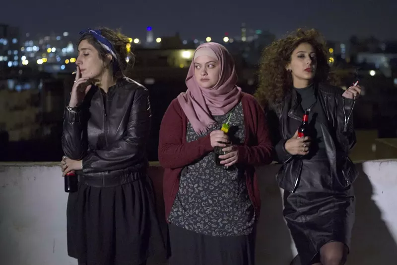 Image: Maysaloun Hamoud’s In Between stars (from left) Sana Jammelieh, Shaden Kanboura and Mouna Hawa as young Palestinian women experiencing culture clashes while living together in an apartment in Tel Aviv.