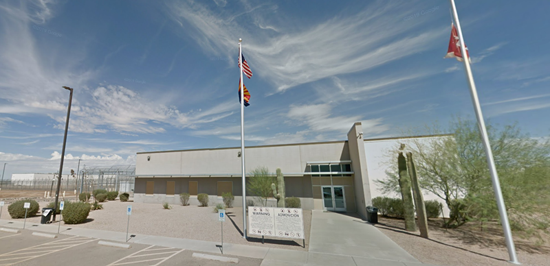 Image: The entrance to Saguaro Correctional Center in Eloy, Arizona.