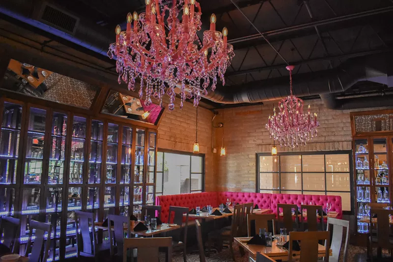 Image: The pink chandeliers at the new Agave del Scottsdale.