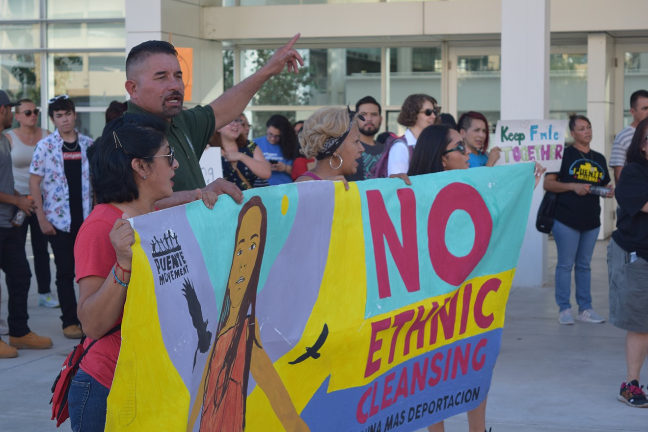 On Monday, activists with Puente protested the Trump administration's family-separation crackdown at the border outside of the federal courthouse in Phoenix.