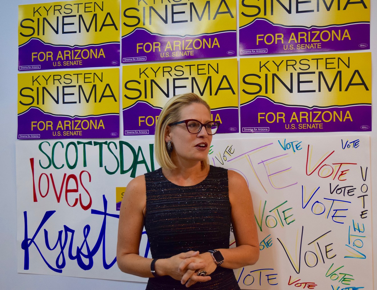 Kyrsten Sinema at a campaign event in Scottsdale on October 1. "I think an investigation is always appropriate when serious allegations of this nature have been made."