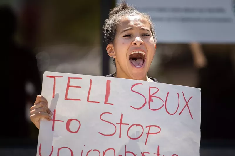 Image: Laila Dalton protested at a Phoenix-area Starbucks earlier this year.