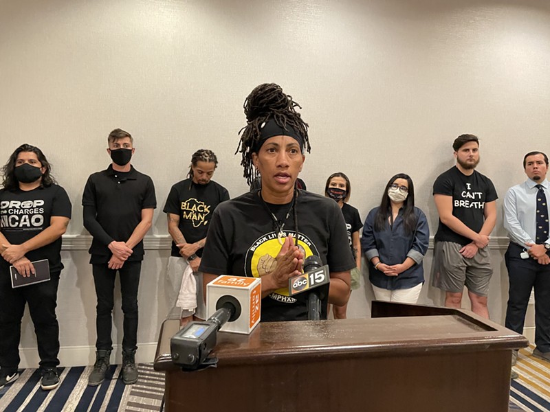Keisha Acton, a plaintiff in the lawsuit and an activist with Black Lives Matter Phoenix Metro, speaks during a July 13 news conference.