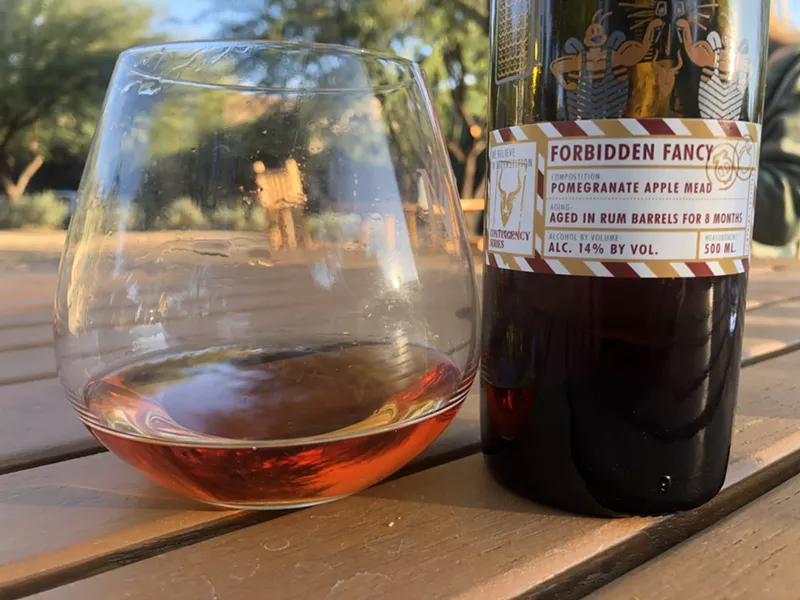 Image: A glass of barrel-aged melomel, meaning mead made with fruit, by Superstition Meadery.