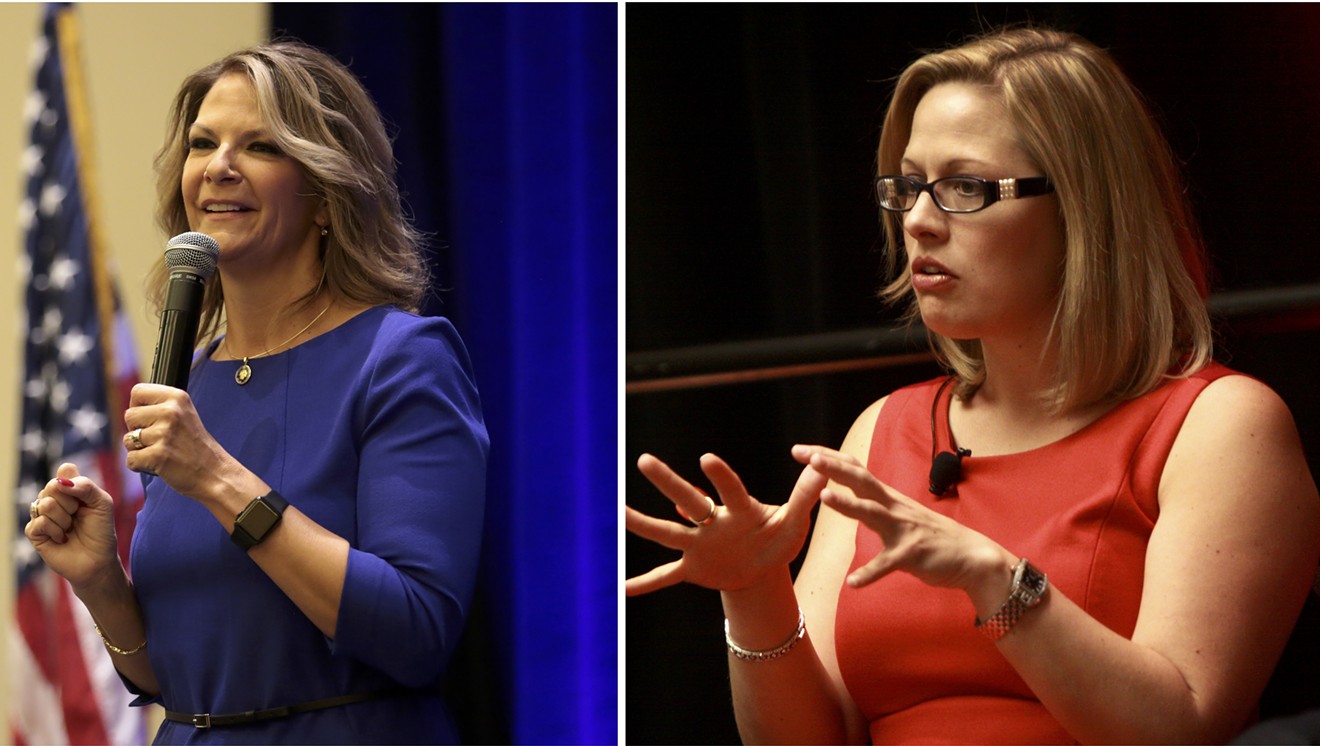The campaign manager of former state senator Kelli Ward, left, bashed Congresswoman Kyrsten Sinema in a campaign call.